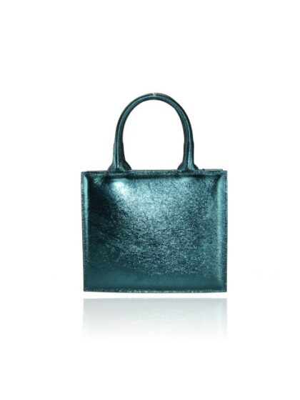 Stilvolle blaue Lederhandtasche mit Metallverzierung und Schultergurt