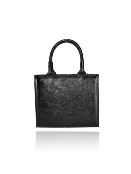 Schwarze Lederhandtasche mit Schultergurt - stylische Metalldetails