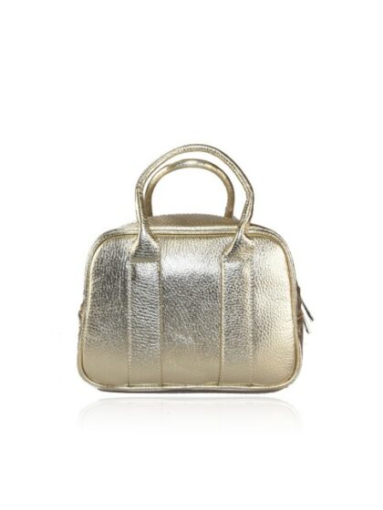 Stylische goldene Ledertasche mit Metallverzierung und Schultergurt