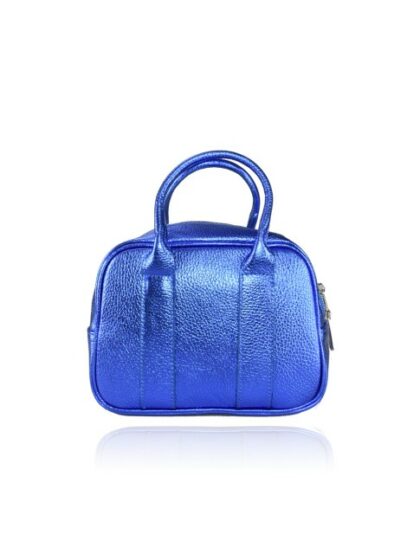 Stylische Lederhandtasche mit Metallverzierung und Schultergurt in Royal Blau