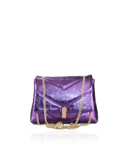 Stylische Leder Handtasche mit Schulterkette - Metal Purple