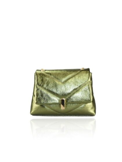 Stylische Lederhandtasche in Metal Green mit Schulterkette - Perfekte Kombination aus Eleganz und Funktionalität