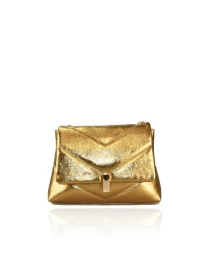 Luxuriöse goldene Lederhandtasche mit Schulterkette - Ein Must-have Accessoire für stilbewusste Frauen