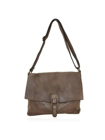 Stilvolle Kuriertasche aus echtem Leder im Vintage-Look | Waschleder Umhängetasche in Taupe