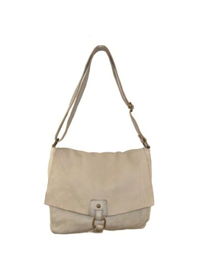 Stilvolle Kuriertasche aus Vintage-Leder im angesagten Beige mit praktischem Schultergurt