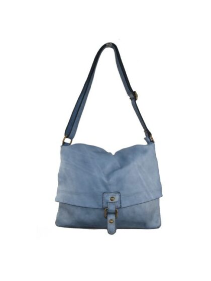 Hochwertige Kuriertasche aus Leder im Vintage-Stil | Light Blau | Mit Schulterriemen