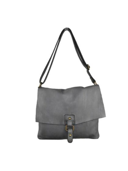 Stilvolle graue Vintage Leder Kuriertasche mit Schultergurt - Hochwertige washed leather bag