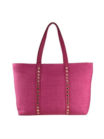 Modische Handtasche aus Stoff in Fuchsie mit Schulterriemen - Woman Raffia & Leder Tasche