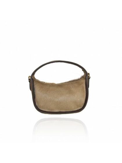 Stylishe Kurierhandtasche aus Leder und Pelz mit Schultergurt in Taupe