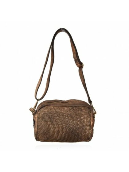 Exklusive Vintage-Tasche aus gewaschenem gewebtem Leder mit Schulterriemen in Bronze-Farbe