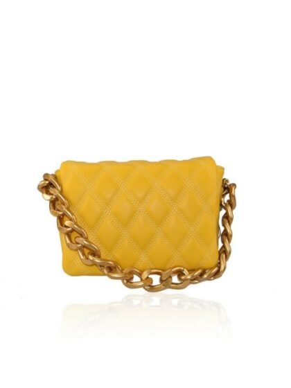 Gelbe Ledertasche mit Schulterkettenriemen - stilvolle Handtasche aus echtem Leder