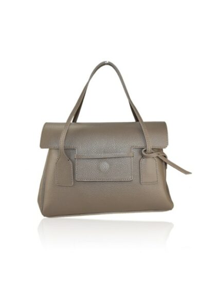 Luxuriöse Lederhandtasche für Damen mit Schultergurt - in Taupe