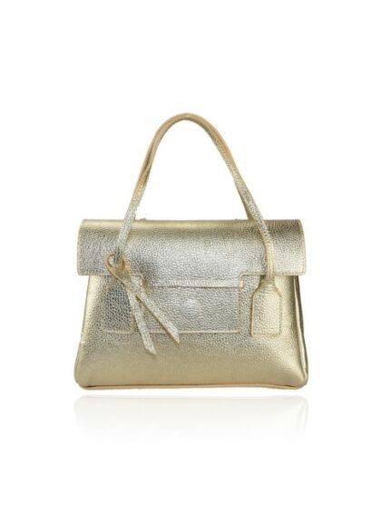 Exklusive Lederhandtasche für Damen mit Schultergurt in Gold