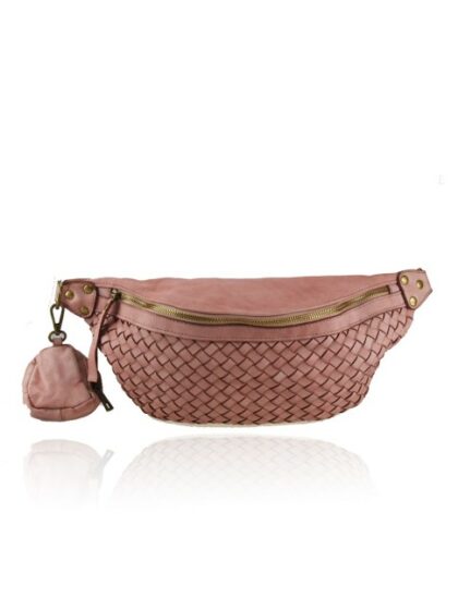 Stilvolle Kuriertasche aus hochwertigem Leder im Vintage-Look | Elegante Pouch/Clutch in Powder-Farbe