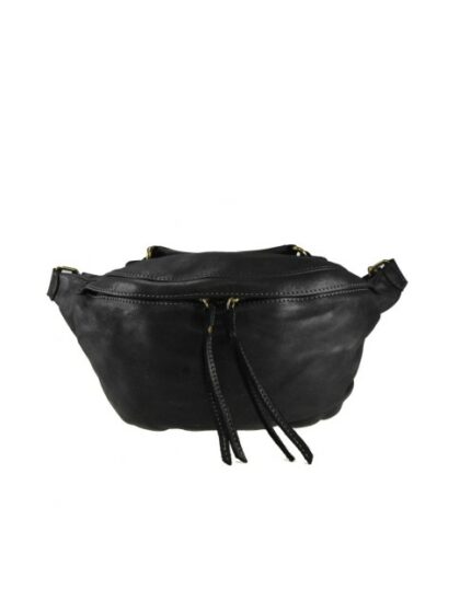 Stilvolle Schwarze Leder Kuriertasche im Vintage-Look - Hochwertige Vintage Echtleder Pouch/Clutch