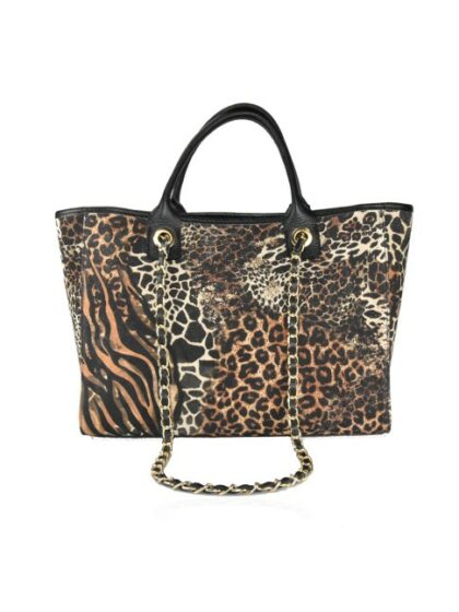 Exklusive Handtasche aus echtem Leder mit Schultergurt - Leopard-Farbe