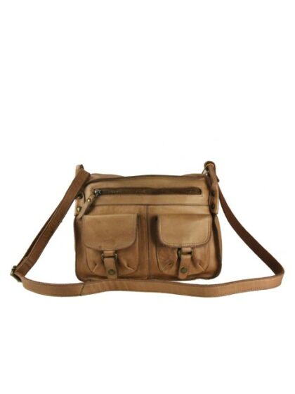 Stilvolle Vintage Kuriertasche aus Leder mit Schultergurt in Taupe - Hochwertige