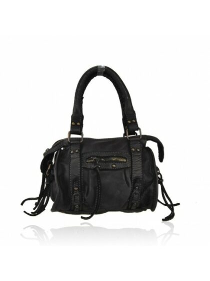 Trendige Vintage-Tasche aus gewaschenem Leder in Schwarz