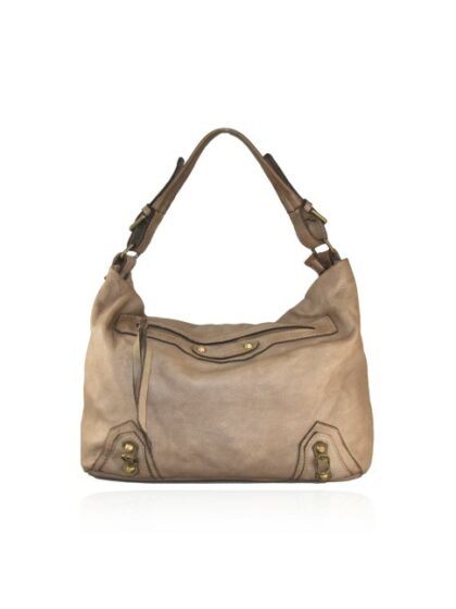 Vintage Leder Schultertasche in Taupe - Zeitloser Stil für modebewusste Frauen