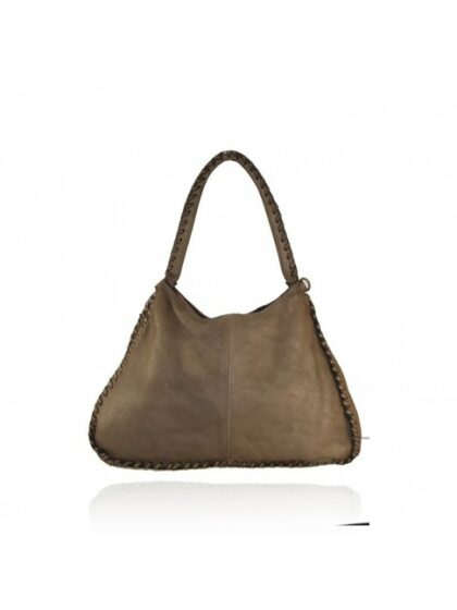 Trendige Vintage-Tasche aus gewaschenem Leder mit nostalgischem Effekt in der Farbe Taupe