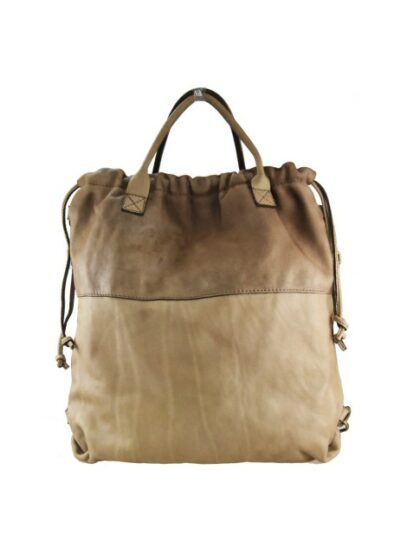 Vintage Leder Handtasche - Umwandelbare Schultertasche in Rucksack-Design mit Schulterriemen - Beige