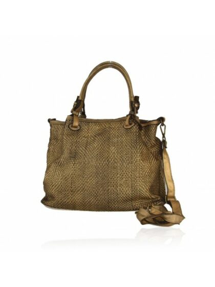 Exklusive Vintage-Tasche aus gewaschenem Leder mit authentischem Vintage-Effekt in Goldfarbe