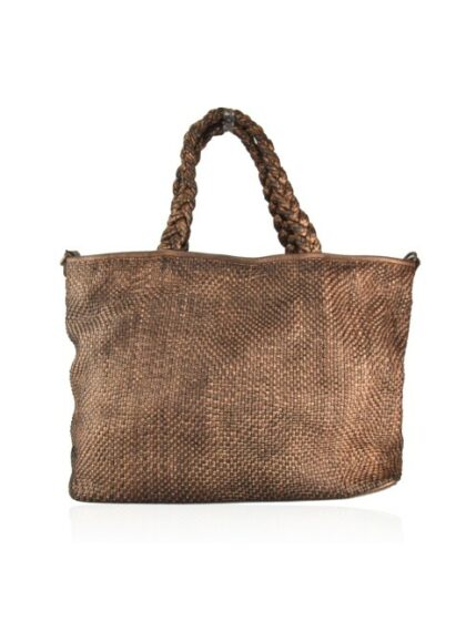 Stylische geflochtene Lederhandtasche mit Vintage-Effekt in Bronzefarbe