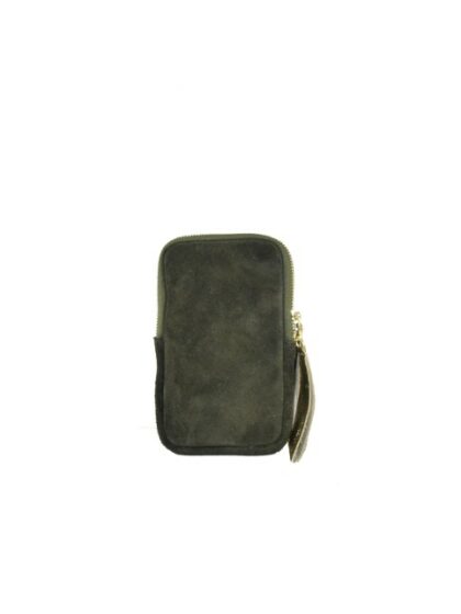 Moderne Leder Kuriertasche mit Schultergurt in Military Green - Stilvolle mobile Pochette aus Leder