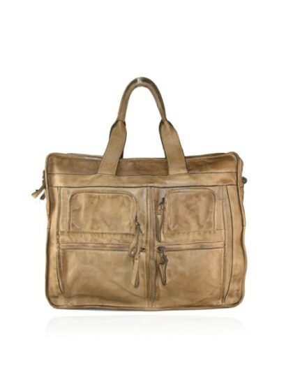 Trendige Vintage Lederhandtasche in Taupe für Damen und Herren - Unisex gewaschene Ledertasche