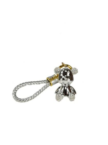 Stylischer Schlüsselanhänger aus Kunstleder mit Teddybär-Anhänger - Silberfarben