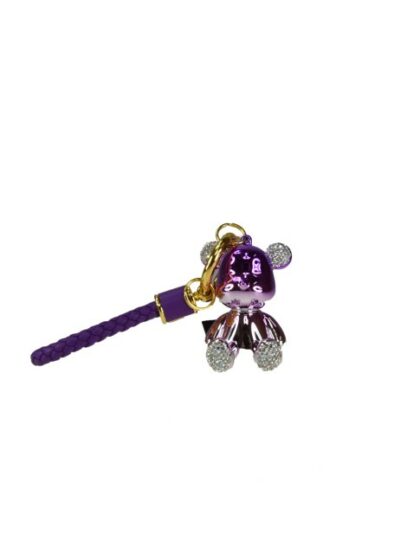 Schlüsselanhänger aus Kunstleder mit Teddybär-Anhänger – Violett