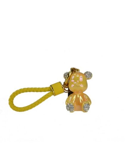 Gelber Schlüsselanhänger aus Kunstleder mit niedlichem Teddybären - Praktisches Accessoire für Taschen