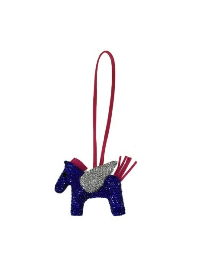 Schicker Schlüsselanhänger aus Kunstleder mit Pony und Strass in Royal Blau
